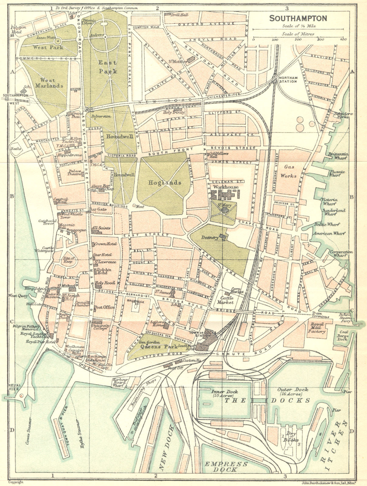 HANTS. Southampton Town Plan 1924 old antique vintage map chart